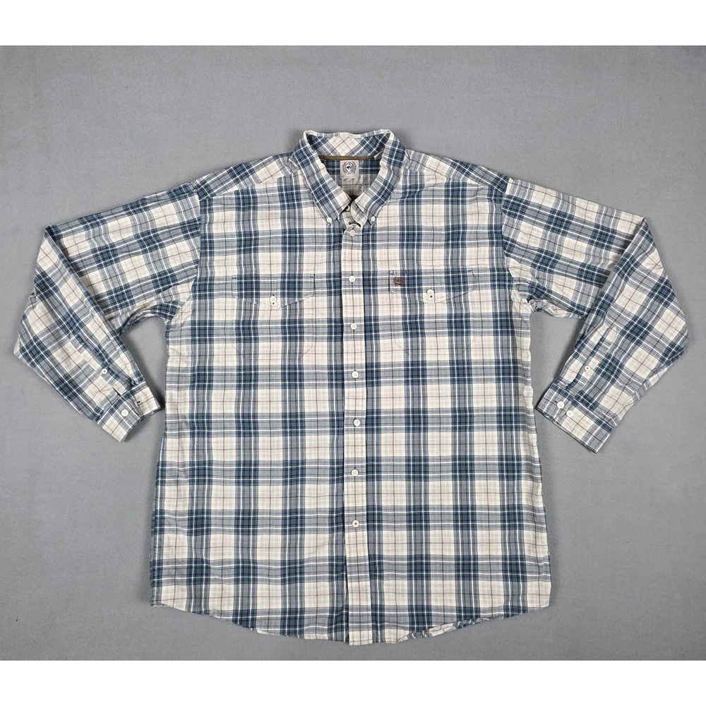 Cinch Shirt Mens XXL Blue White Tartan Plaid Long Sleeve Button Down Western 2XL